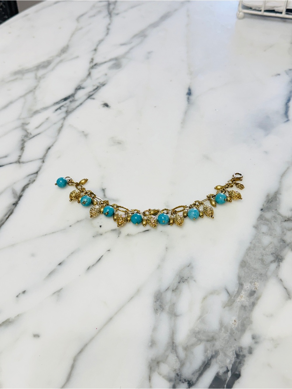 Etrusca Sterling Silver & 18K Gold Overlay Turquoise Charm Bracelet – Italy - Picture 4 of 15